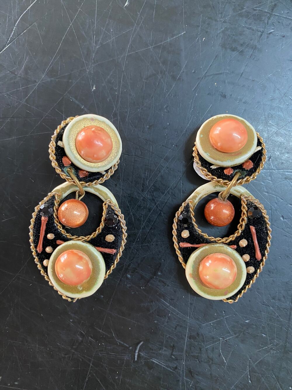 vintage 1980s statement earrings by designer sins, 80s fashion, clip on, unique